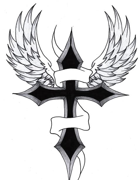 drawings of a cross with wings